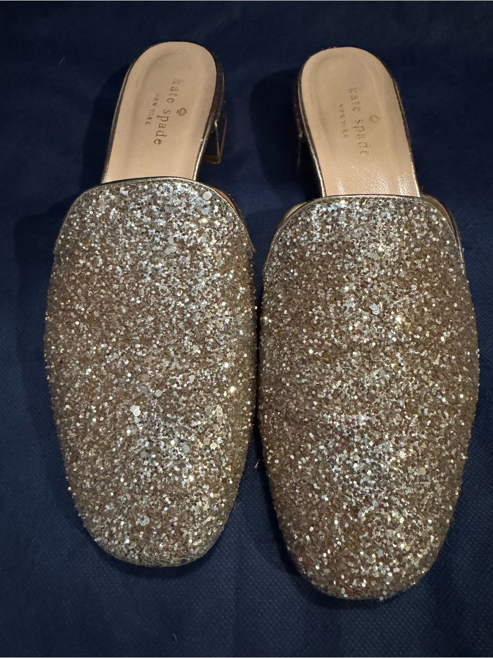 Kate Spade New York Rose Gold Glitter Slip-On Mules for Women
